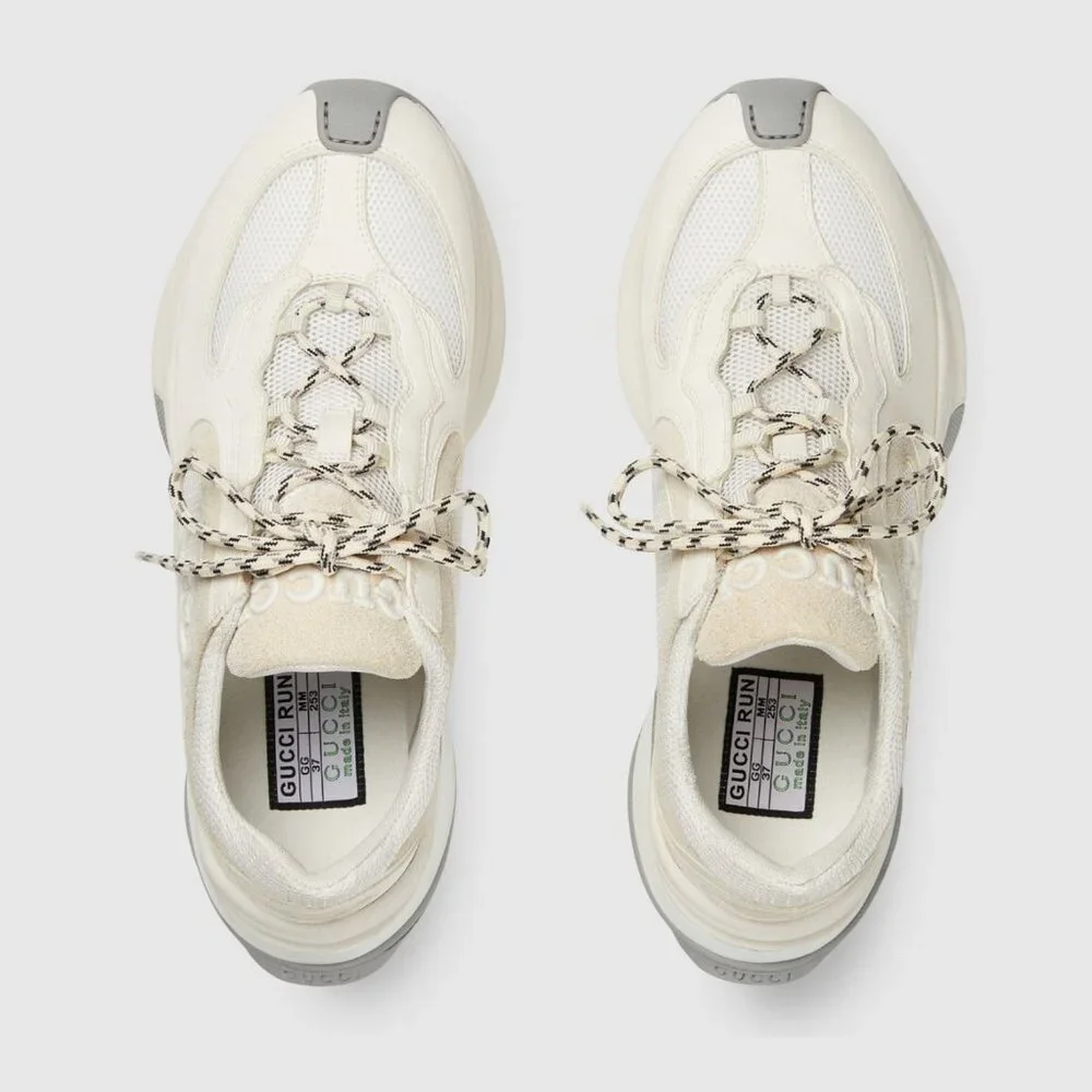 GUCCI SNEAKERS RUN WHITE SUEDE LEATHER INTERLOCKING G LOGO SHOES sz 40.5 10.5 - Picture 2 of 16